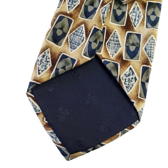 Brooks Brothers Makers Mens Silk Tie Brown Blue 58.5" Geo Classic Pointed USA - Picture 5 of 6